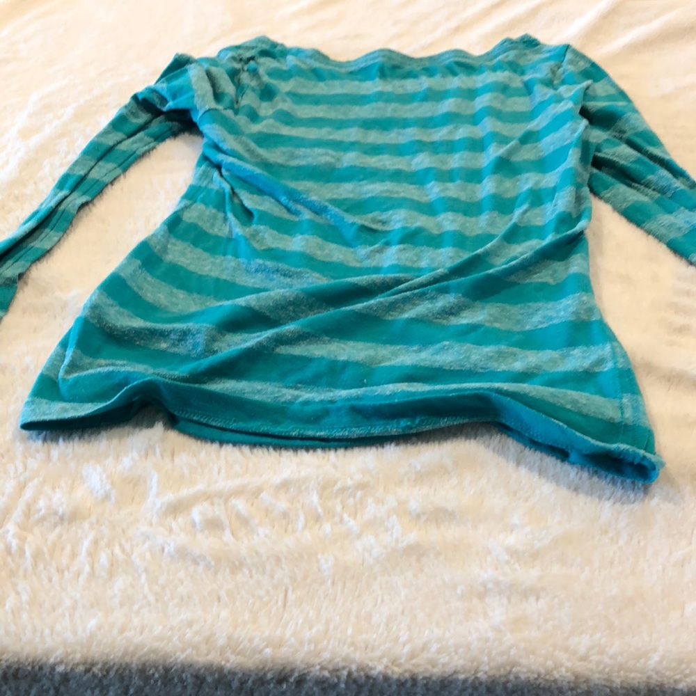 Turquoise and white striped longsleeved top